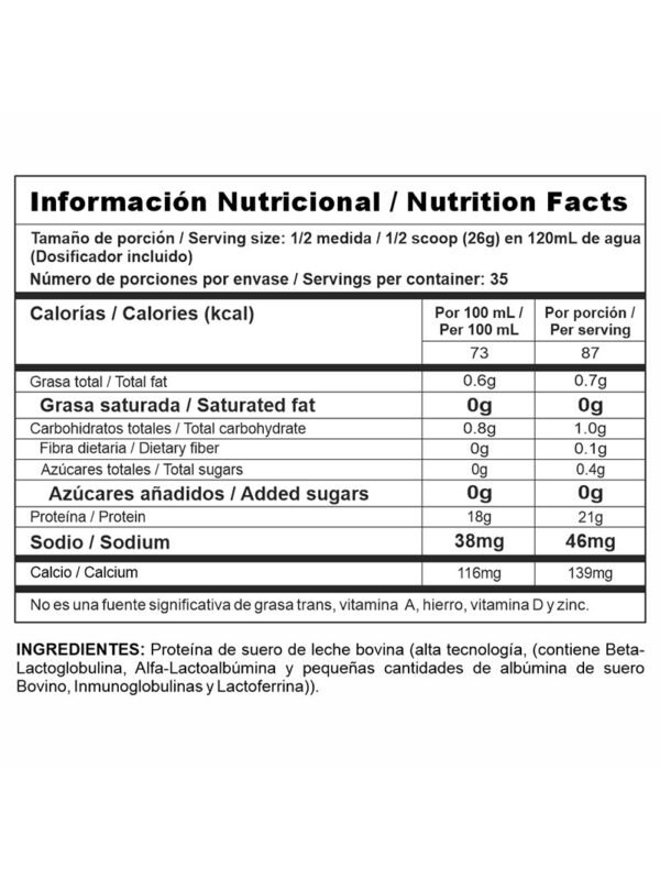 tabla nutricional bi-pro 2 lb